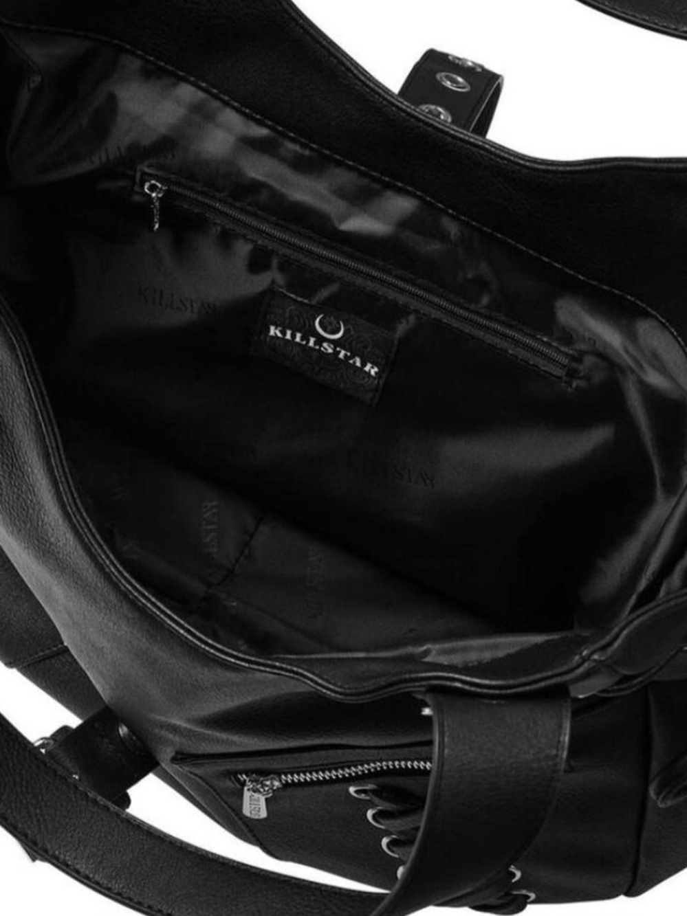 Killstar Killjoy Black Faux Leather Goth Bag w/Pentagram & Corset Accents - Picture 7 of 12
